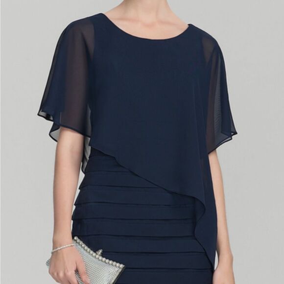 JJ’s House  pearl pink caplet sheath knee length chiffon pleated skirt - Picture 14 of 16